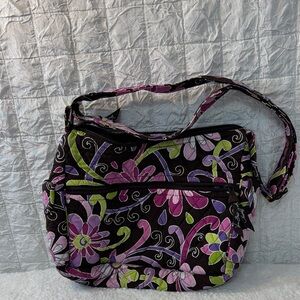 Vera Bradley Black and Purple Floral Shoulder Bag